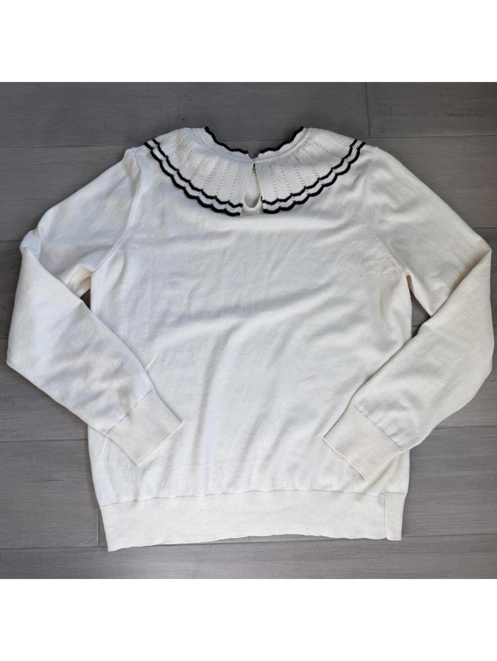 Cyrillus Paris Ruffled Pierrot Collar Knit Sweater Size M - Picture 7 of 8